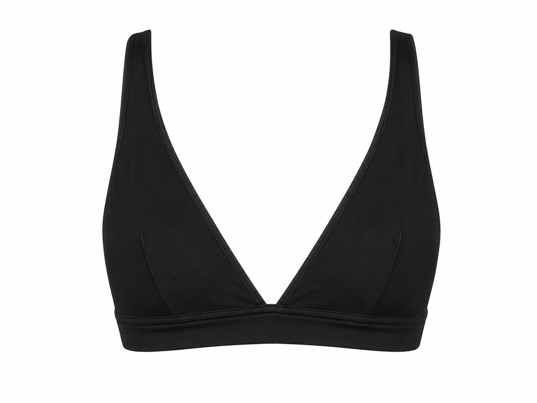 Peto triangular deportivo Aura en negro de LYA Studio, soporte suave sin varillas