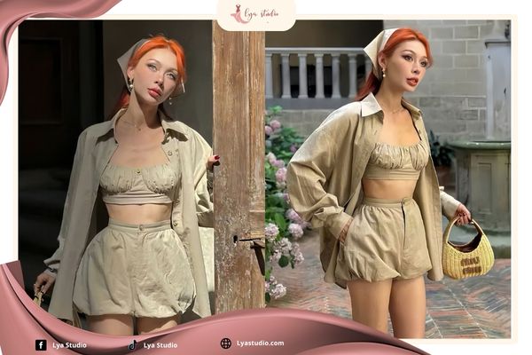Đi biển mặc gì chụp hình đẹp: Set bộ gió 3 món