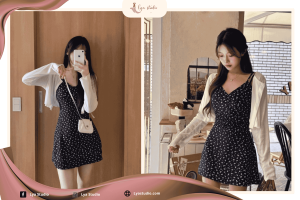 Set Cardigan Dài Tay + Váy 2 Dây Body Cotton