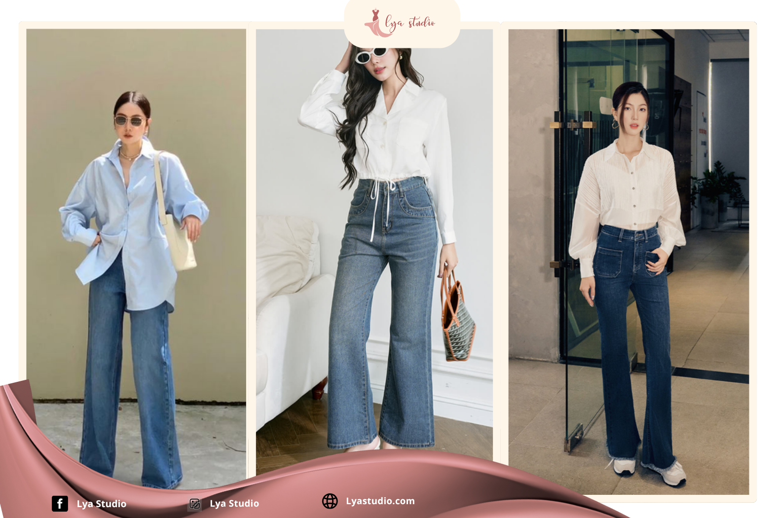 Áo sơ mi oversize quần jeans ống suông