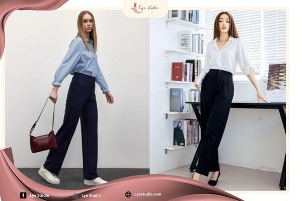 Quần ống rộng cùng áo sơ mi đóng thùng