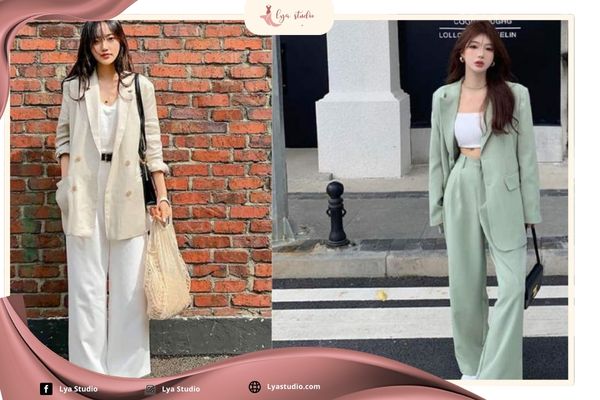 Quần ống rộng kết hợp blazer