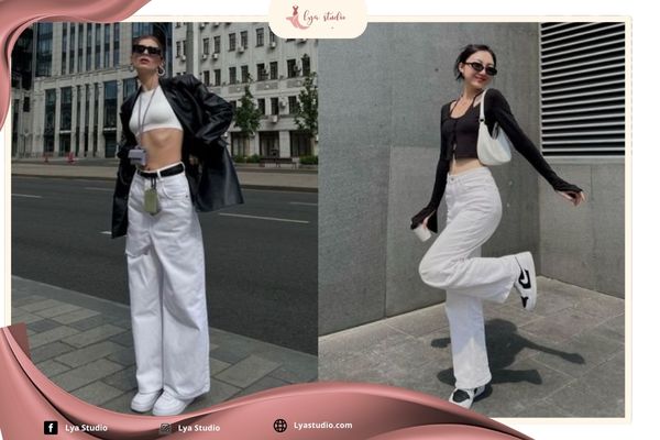 Quần ống rộng phối sneaker trắng