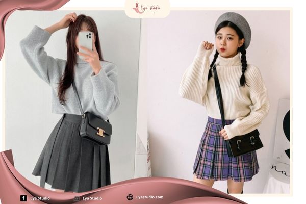 Phối đồ với chân váy xếp ly ngắn: Phối đồ vào mùa đông