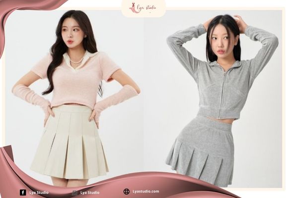 Phối đồ với chân váy xếp ly ngắn: Phối đồ vào mùa xuân